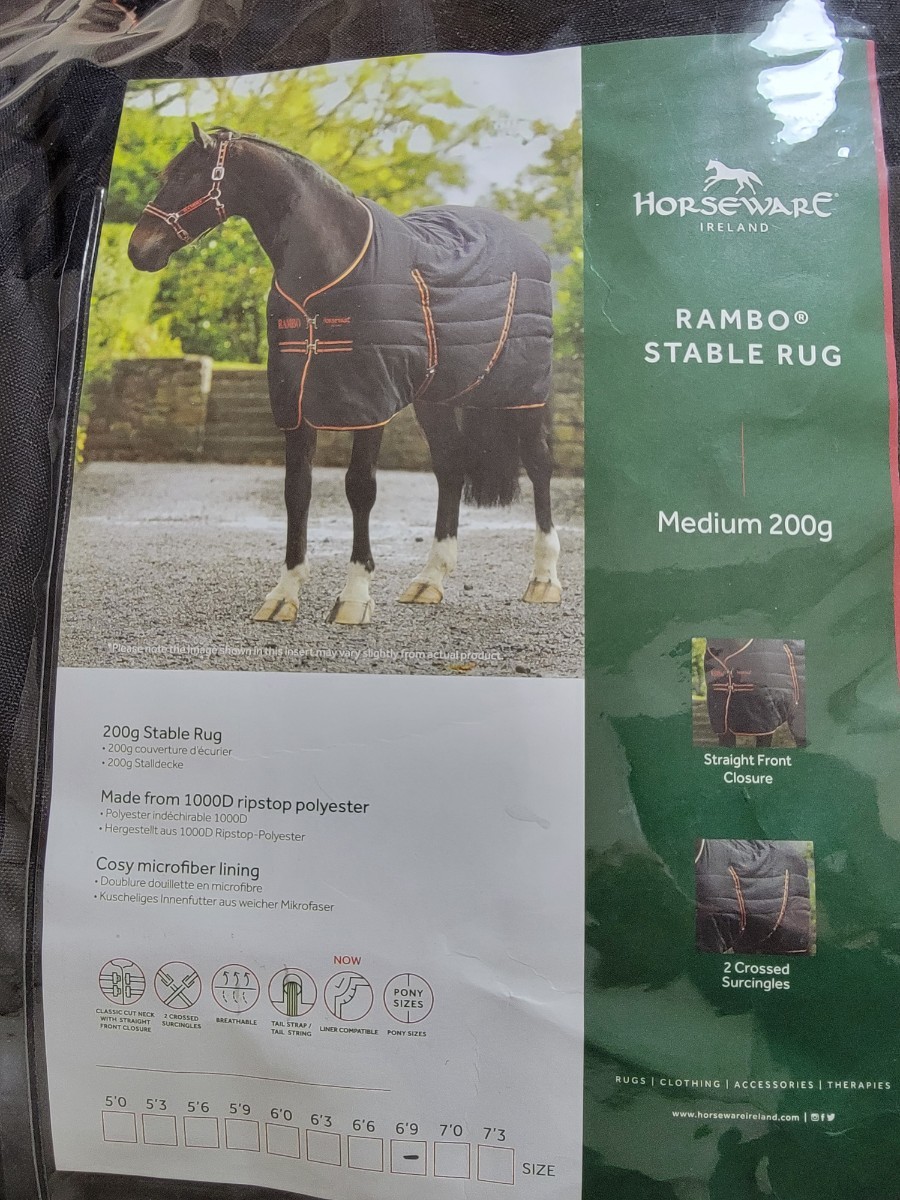 HORSEWARE RAMBO◆ステーブルラグ／厩舎用馬着（厚馬着）200ｇ◆6’9サイズ◆ブラック＆オレンジ◆新品・乗馬用品_画像3