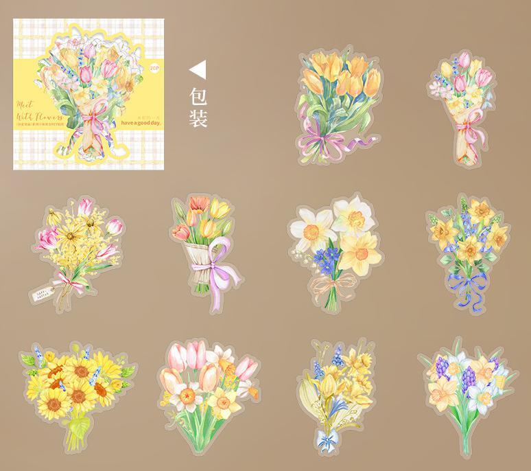 花 フラワー 花束 フレークシール シール ジャンクジャーナル レトロ 6種類_画像6