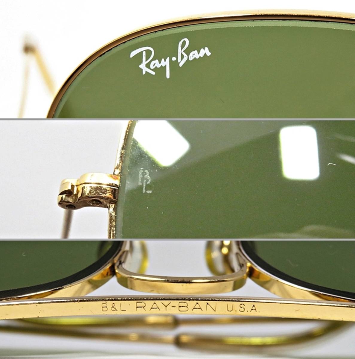 B&L Ray-Ban USA レイバン ティアドロップ ヴィンテージ サングラス グリーン系 ケース付き 003FUZI42_画像3
