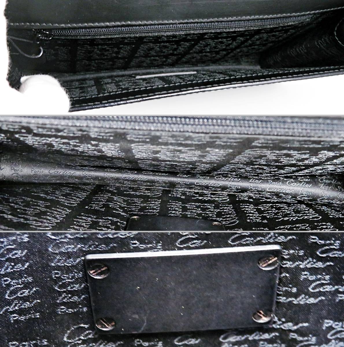 ◎Cartier カルティエ ヴィンテージ レザー メンズ ビジネス セカンドバッグ クラッチバッグ ブラック 黒 難有 保存袋付き 005FUZI35_画像9