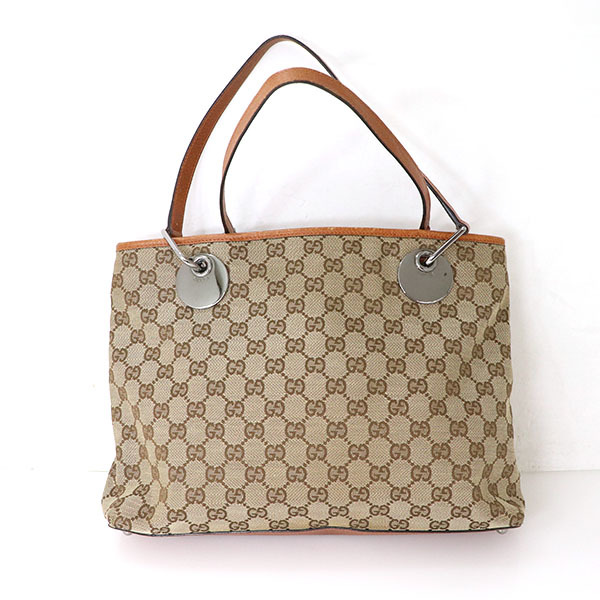 グッチ GUCCI ブラウン レザー GGキャンバス トートバッグ 120837 001998 レディース 【xx】【中古】4000001801801769_画像2