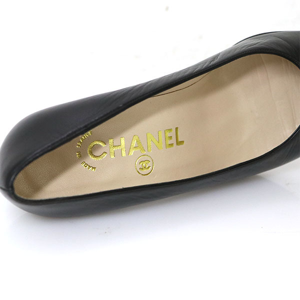 【ジャンク】シャネル CHANEL パンプス レザー パテント ブラック 表示サイズ37 靴 【yy】【中古】4000009801800049_画像6