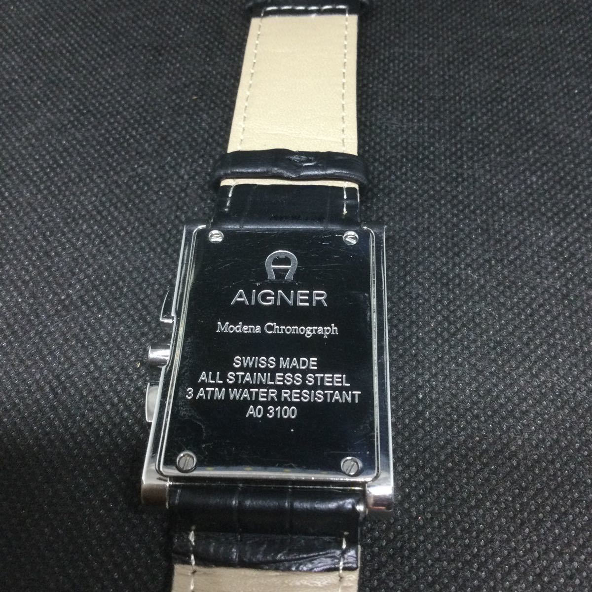 新品 未使用 AIGNER アイグナー クロノグラフ スクエア腕時計 A03100 稼働 革ベルト クォーツ 管理番号H884 K394A_画像4