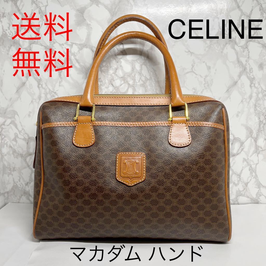 ☆送料無料☆セリーヌ CELINE マカダム ハンドバッグ ミニボストン トリオンフ ロゴ型押し 総柄 男女兼用 PVC レザー 人気_画像1