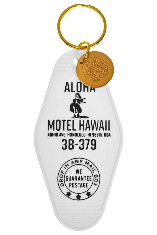 モーテル ハワイ キーホルダー ホワイト プラスチック製 フラガール柄 MOTLE HAWAII ホノルル モーテル ホテル キーホルダー_画像1