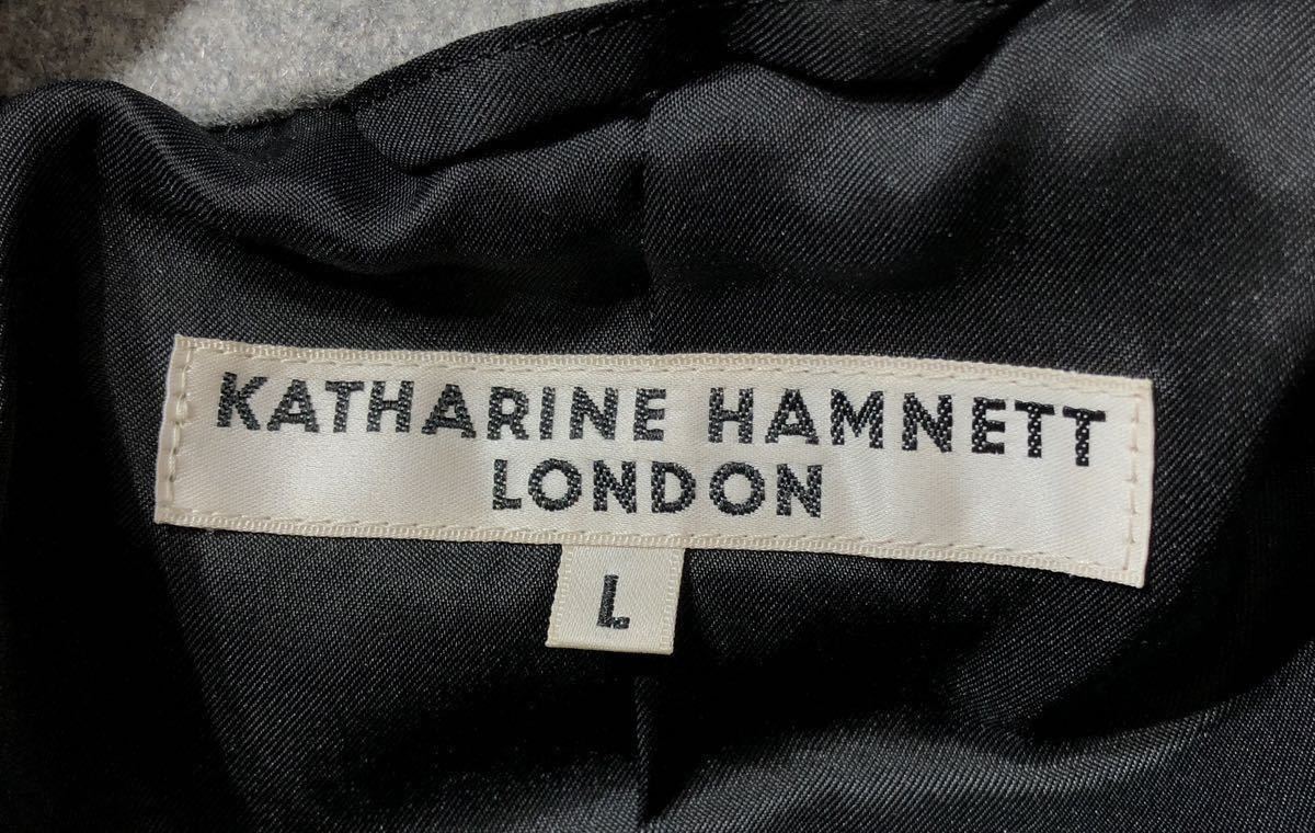 ● KATHARINE HAMNETT LONDON キャサリンハムネットロンドン ● 着脱可能 フード付 ダブルジップ ウール コート グレー L_画像5