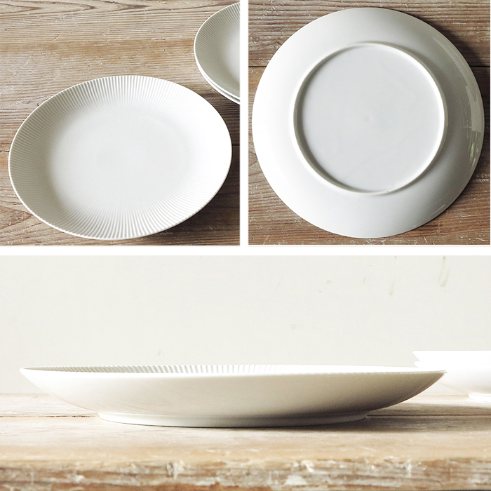 シンプルしのぎ 大きめプレート 2枚セット 白磁 デットストック 1970年代　検: パスタ メイン 大皿 盛り皿 陶器 アンティーク ビンテージ_画像4