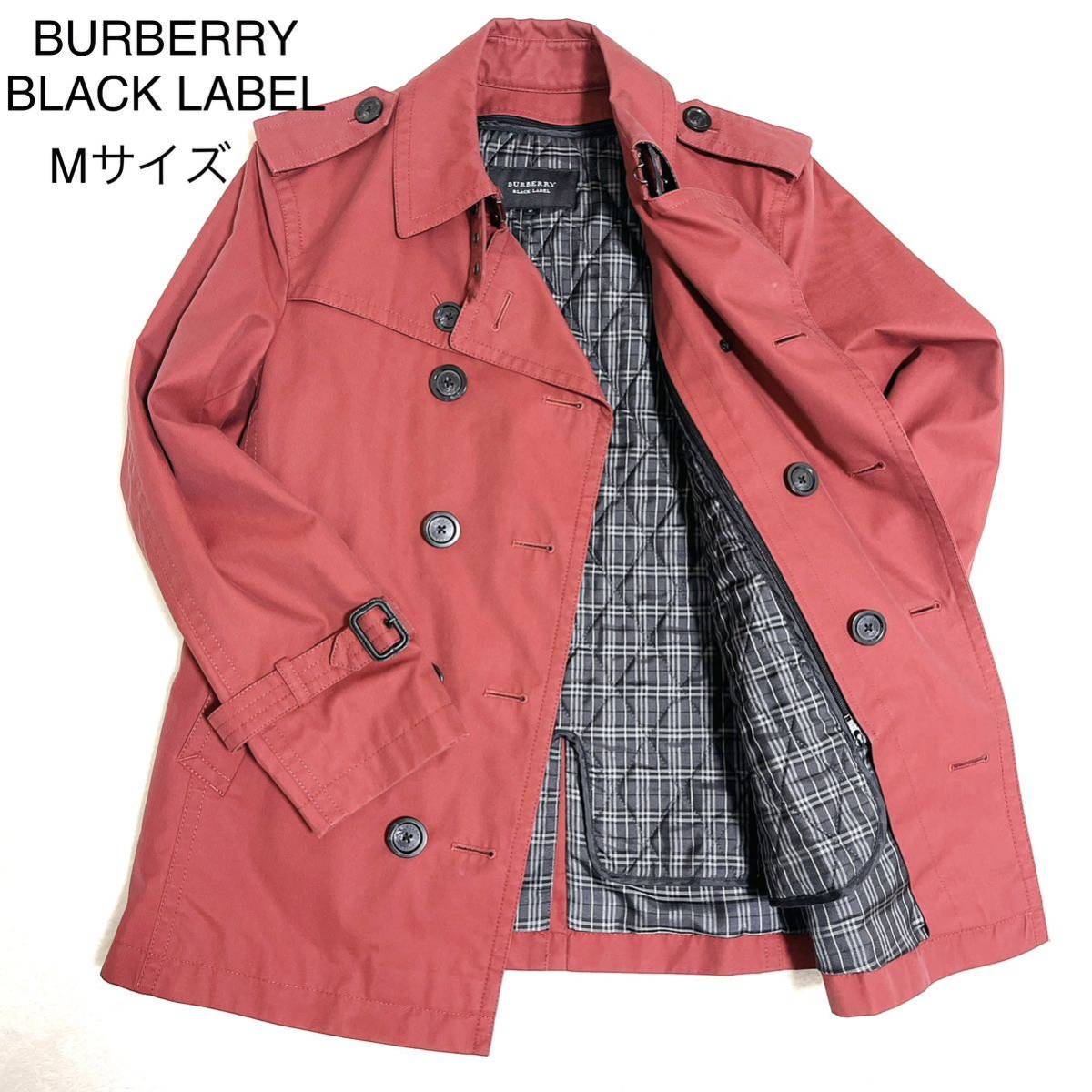 1円 スタート バーバリーブラックレーベル BURBERRY BLACK LABEL トレンチコート M レッド 赤 ライナー付 チェック _画像1