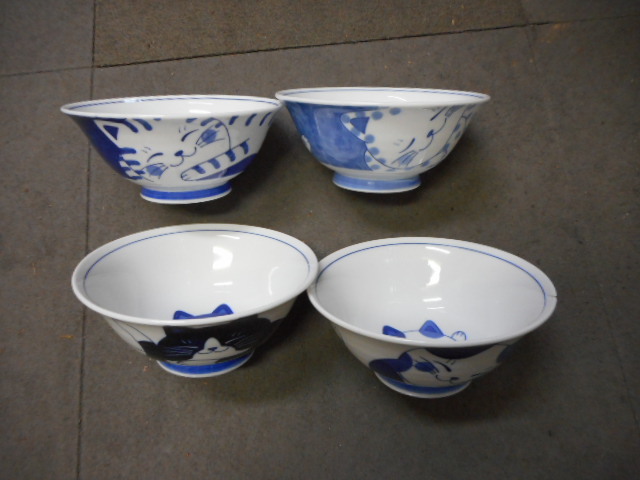 軽量食器、藍染ねこラーメン４柄セット 日本製美濃焼 新品未使用 陶磁器製の画像4