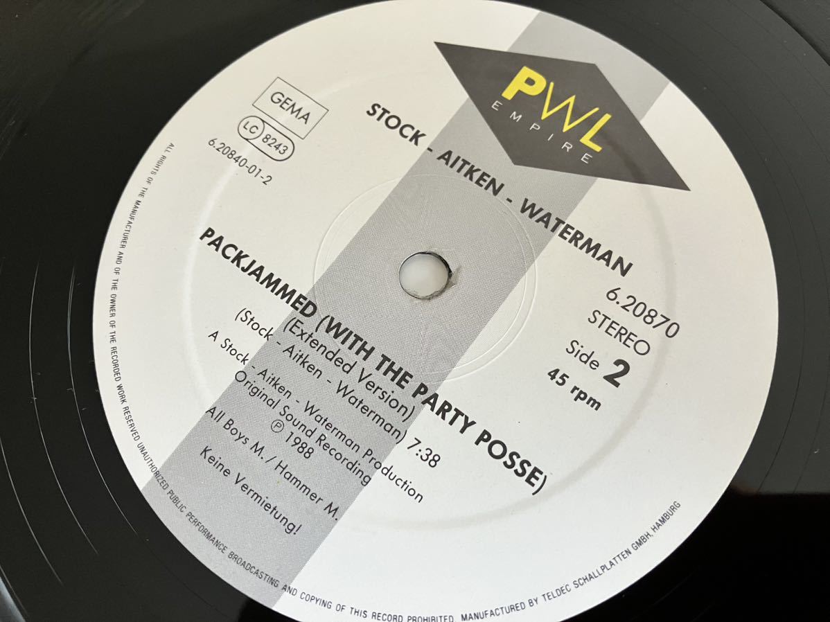 Stock Aitken Waterman / PACKJAMMED(With The Party Posse)REMIX 12inch PWL GERMANY 6.20870 88年盤,シンセポップ,ELECTRO POP,_画像6