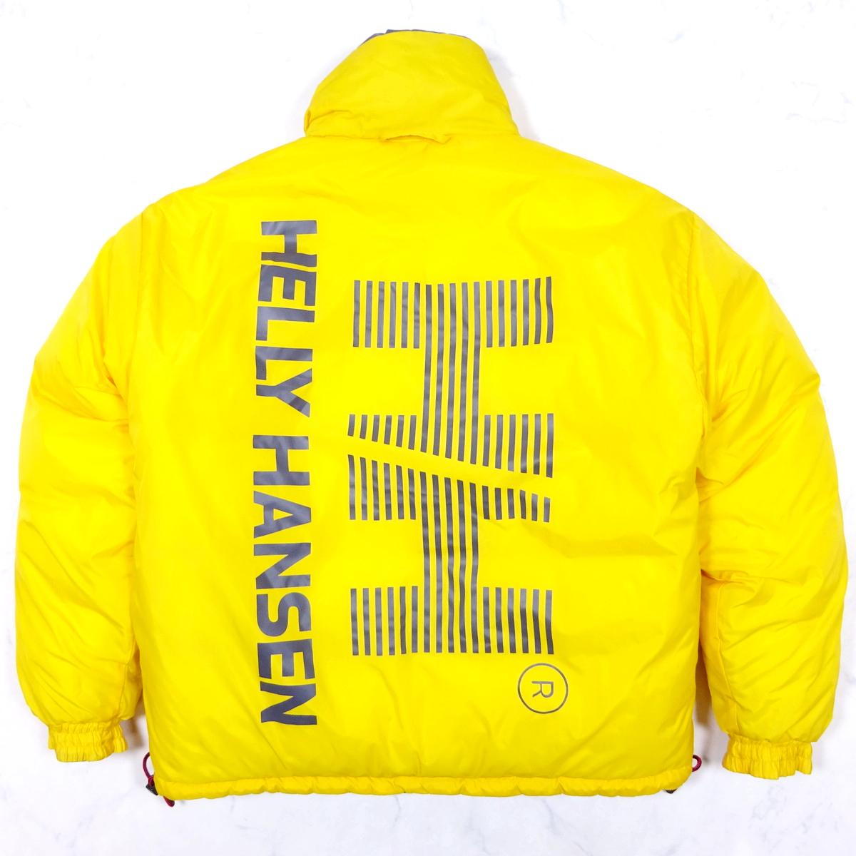 90s HELLY HANSEN ヘリーハンセン 極肉厚 リバーシブルダウンジャケット グレーxイエロー Mサイズ HVF9885 ゴールドウィン 正規品_画像8