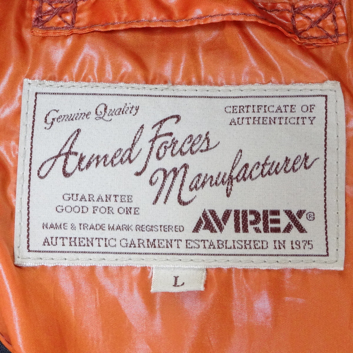 AVIREX アヴィレックス USCG 中綿入り キルティングジャケット オレンジ Lサイズ 6122069_画像6