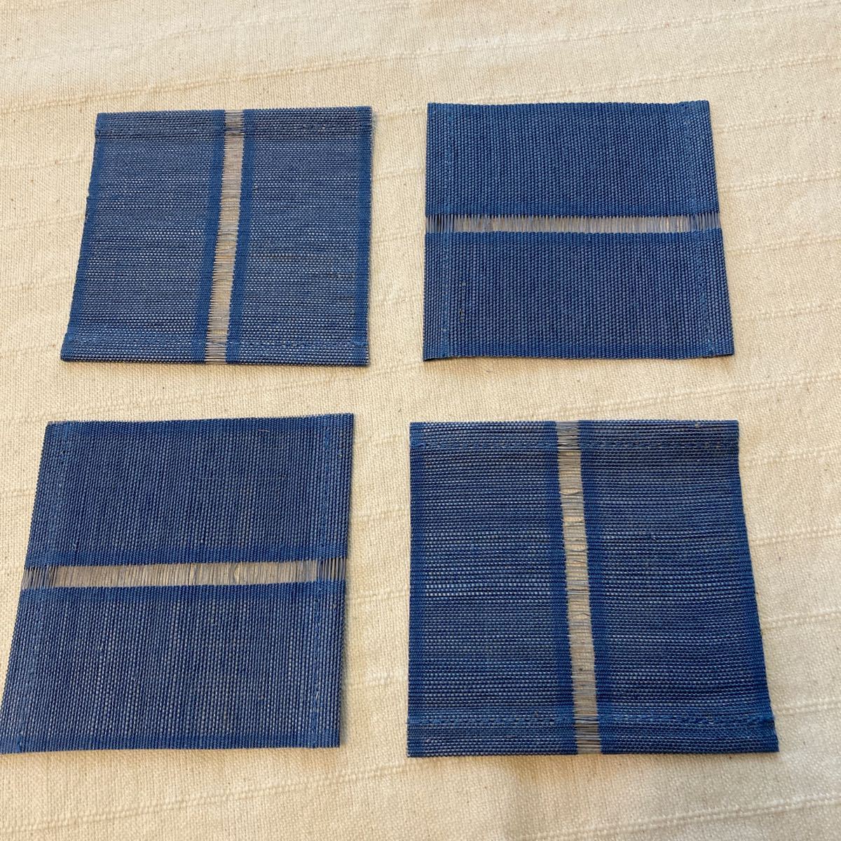 布製　コースター　ブルー　4枚セット　未使用　送料無料　張りのある帯みたいな素材_画像1