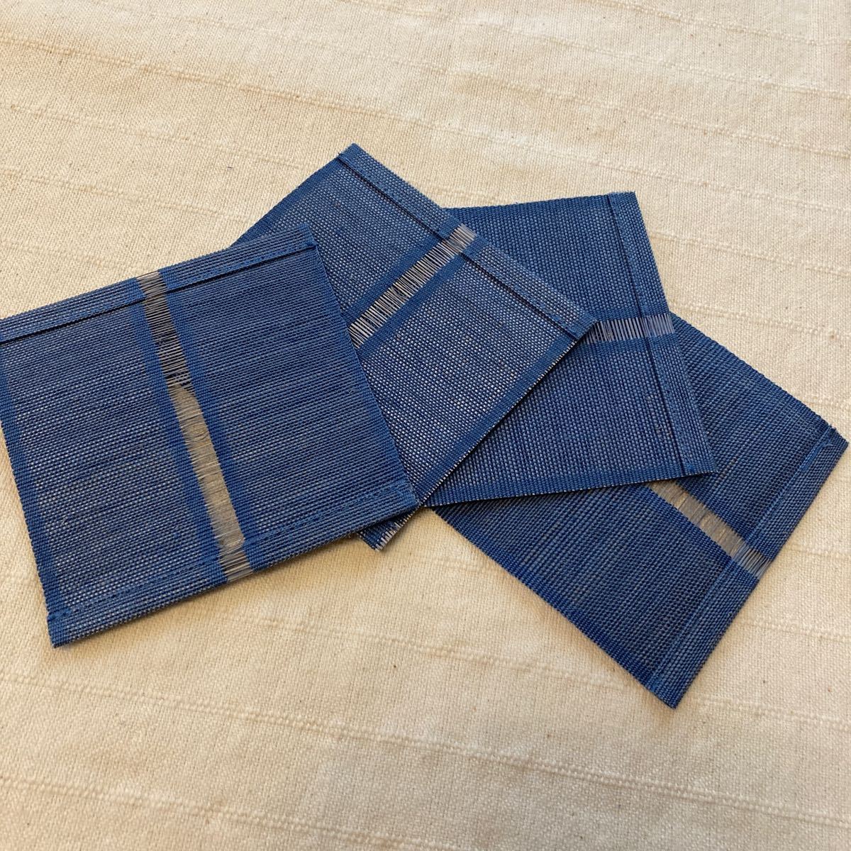 布製　コースター　ブルー　4枚セット　未使用　送料無料　張りのある帯みたいな素材_画像6