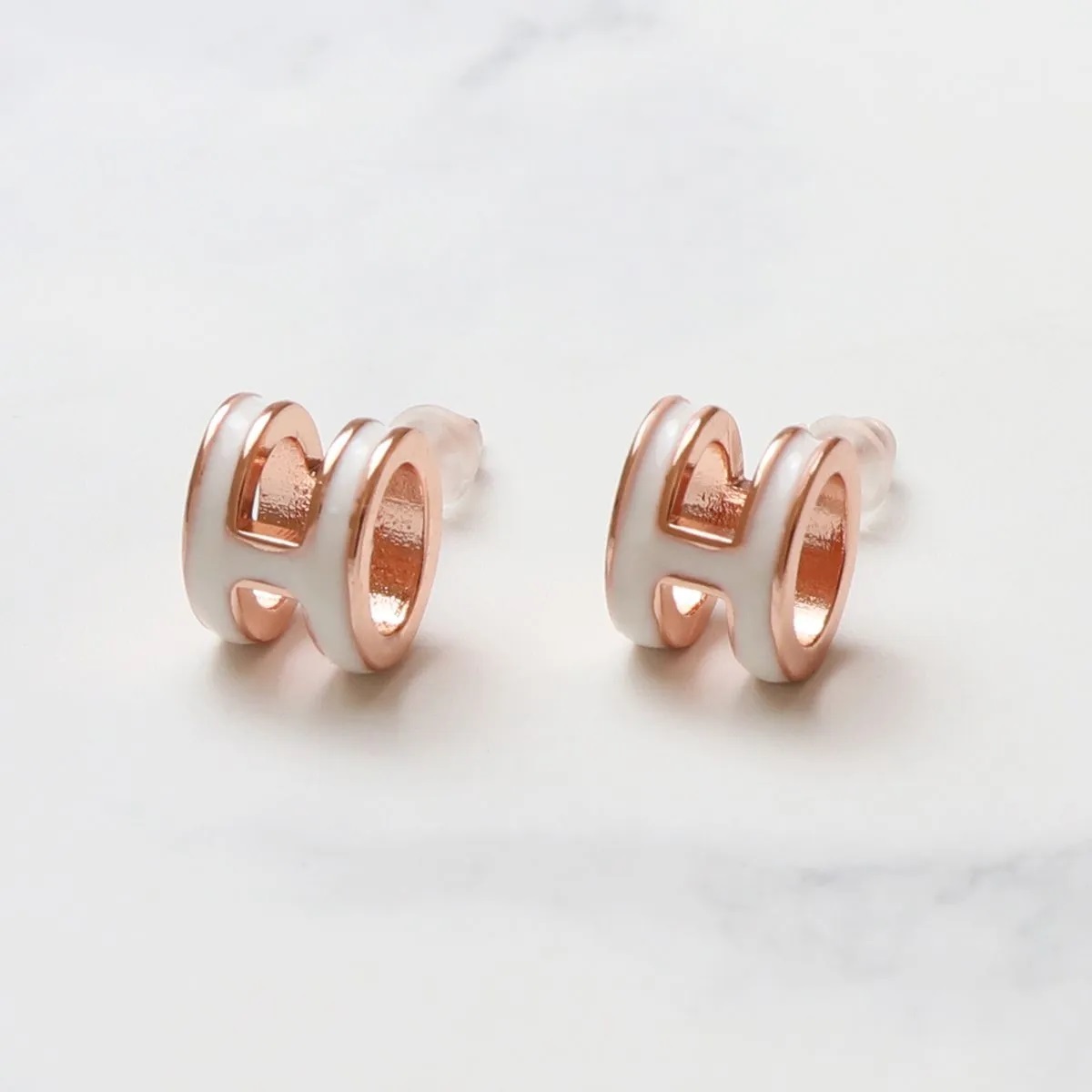 追跡便【HERMES】大人気RoseGold Mini PopHピアス直営ギフト包装 HERMES ピアス Mini Pop Hホワイトピンクゴールド