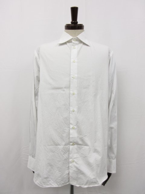 【ジョルジオアルマーニ GIORGIO ARMANI】 ワイドカラー ドレスシャツ 長袖シャツ (メンズ) size42 ホワイト イタリア製 ●29MK2160●