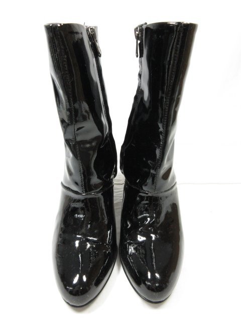  beautiful goods [ Ginza Kanematsu GINZA Kanematsu]pa tent leather short boots heel shoes ( lady's ) size22.5 black *18LZ4231*