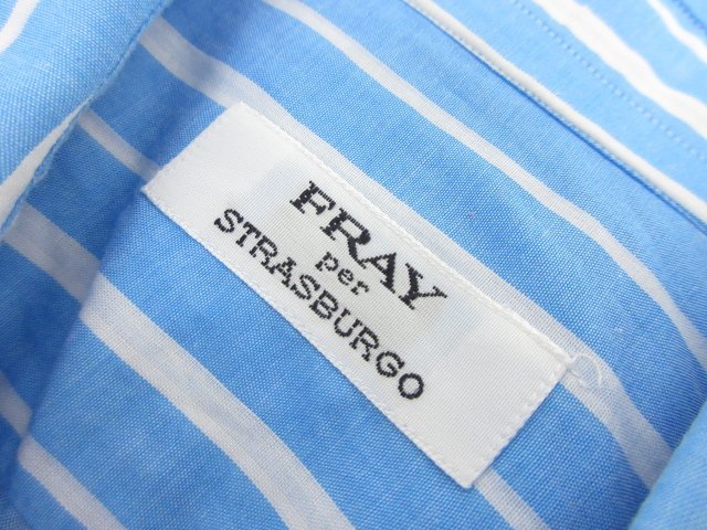 【フライ FRAY】 ストラスブルゴ別注 ストライプ柄 ホリゾンタルカラー 長袖シャツ (メンズ) size42 白×青 イタリア製 ●29MK2117●_画像3