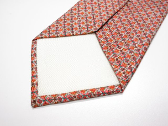 超美品 【エルメス HERMES】 プリント柄 シルクネクタイ (メンズ) オレンジ系 ●15MM7932●_画像3