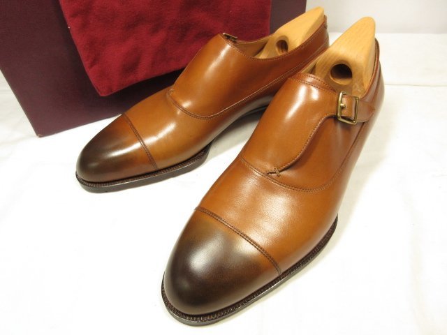 未使用【ジョンロブ JOHN LOBB】 パリロゴ ビスポーク キャップトゥ サイドストラップ シューズ 靴 (メンズ) 24～24.5相当 茶 ●18HT2199●_画像2