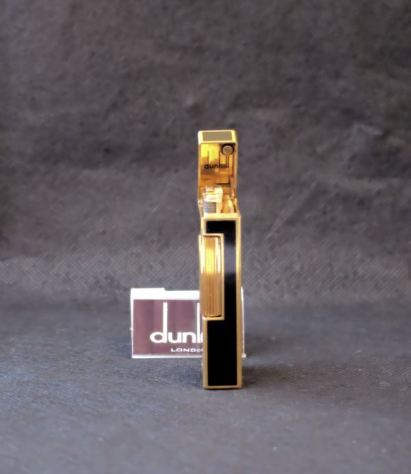  прекрасный хорошая вещь dunhill высококлассный газовая зажигалка черный | Gold линия d Mark сохранение коробка 