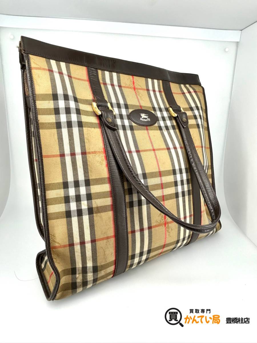 BURBERRY Burberry tote bag beige noba check pattern some stains have leather wrinkle 