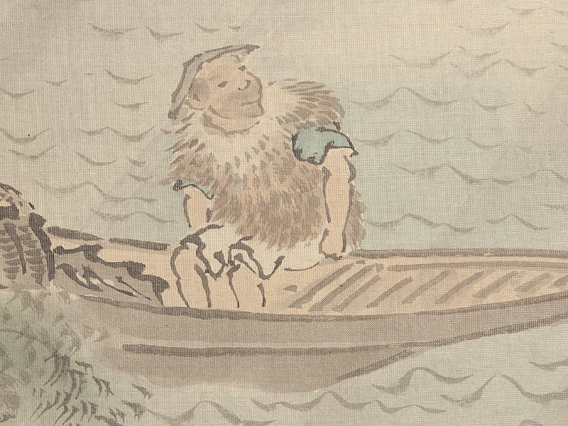 【五】佐伯岸駒 『驟雨舟上漁夫』 絹本 彩色 掛軸 箱付_画像7