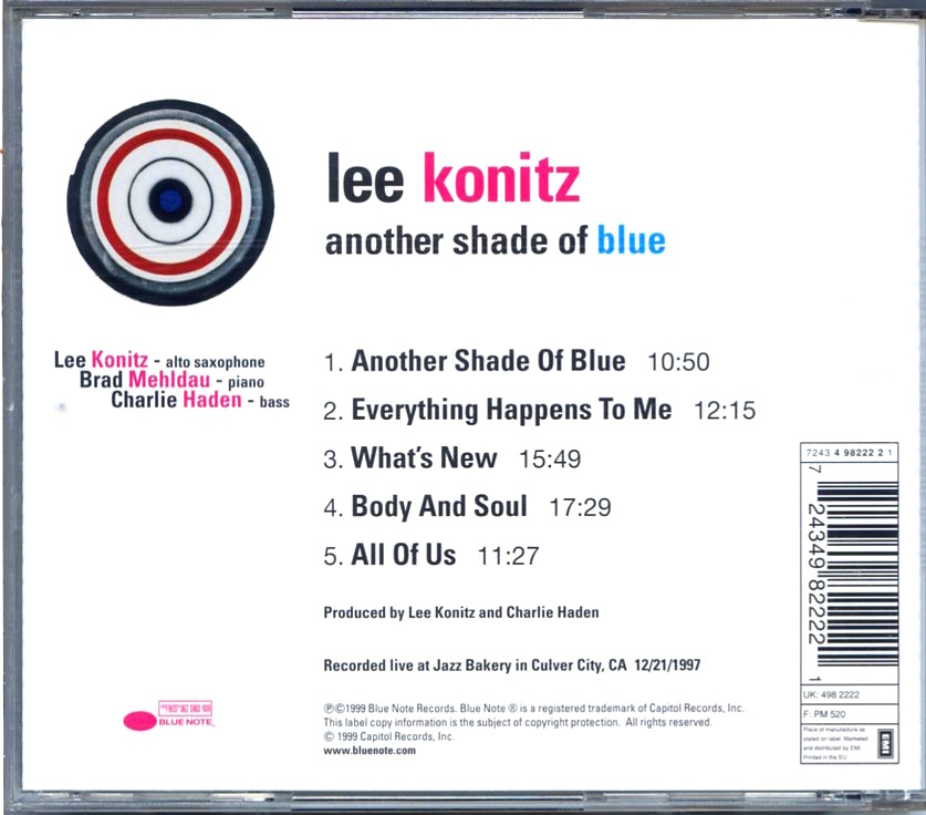 Lee Konitz / Another Shade Of Blue / Brad Mehldau参加 / Blue Note 7243 4 98222 2 1_画像2