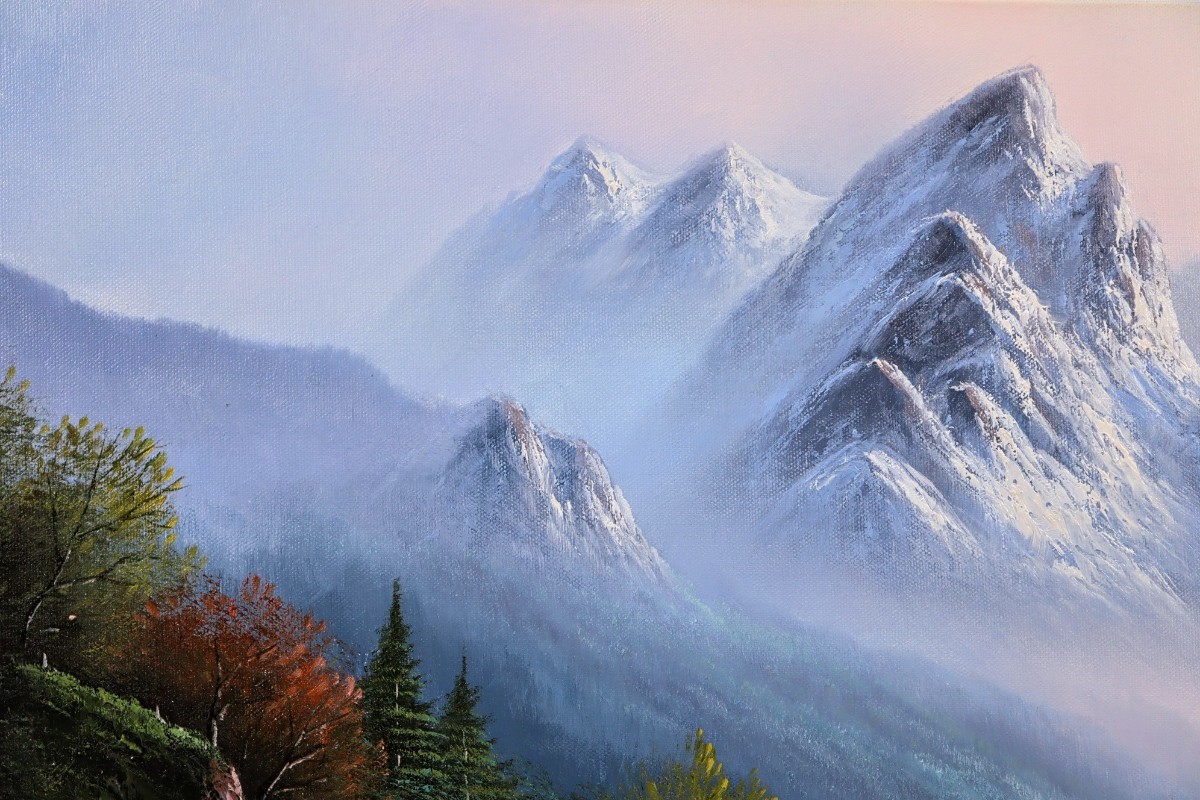  genuine work Anne ti Williams Daisaku oil painting [ mountains scenery ]. size 80cm×40cm Korea person author Kim Tae Bok male large become wide panorama. Alps scene 8132