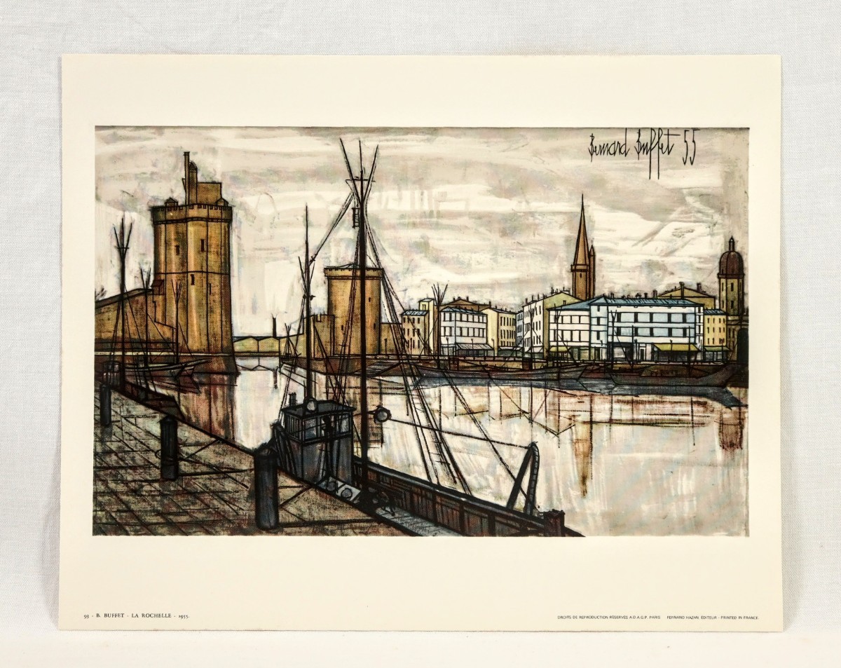 ベルナール・ビュッフェ オフセット「LA ROCHELLE」画寸27cm×17cm 大胆なデフォルメと抑制された色づかい、削り取ったような激しい線 8116_画像2