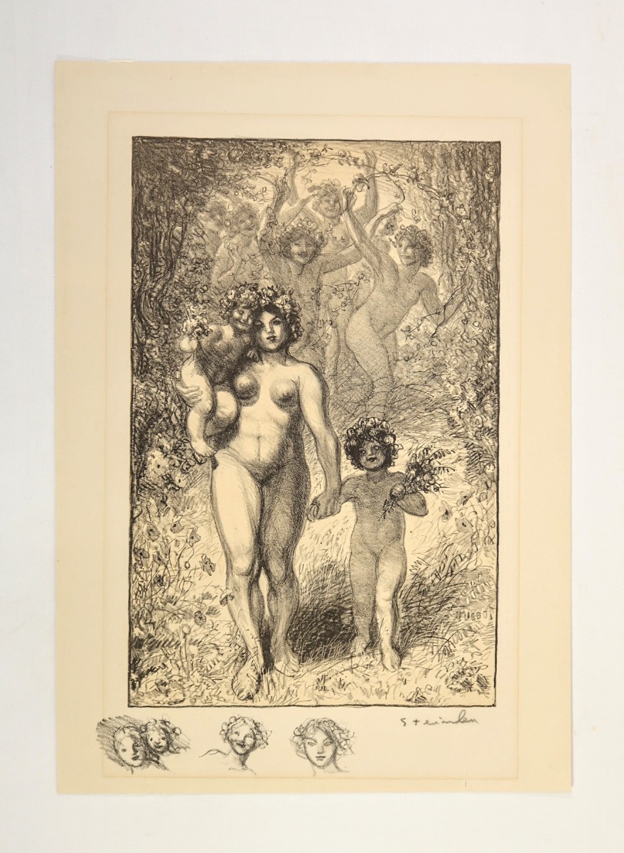 真作 アレクサンドル・スタンラン 1890年頃リトグラフ「FLOREAL」画34×53cm スイス人作家 挿絵画家/商業デザイナー アールヌーヴォー 8222_画像2