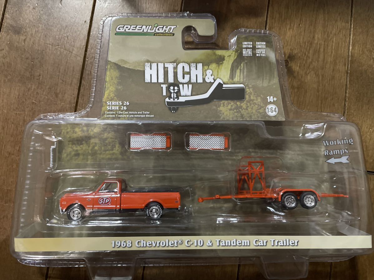 STP 1968 Chevrolet C 10 Tandem Car Trailer greenlight グリーンライト hitch tow ヒッチ シボレー トレーラー hotwheels ホットウィール