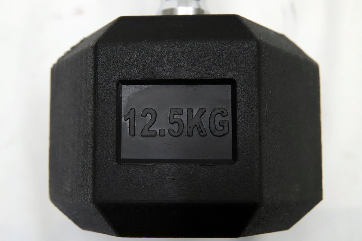 110304k3a 倉庫保管未使用品 HEX/ヘックス 六角 ラバーコーティングダンベルペア 12.5kg×2個 25ｋｇ 筋トレ トレーニング ジム器具_画像2