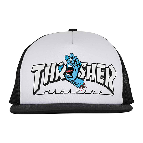 Santa Cruz X Thrasher (サンタクルーズ/スラッシャー) メッシュキャップ Screaming Logo High Profile Mesh Trucker Hat White_画像1
