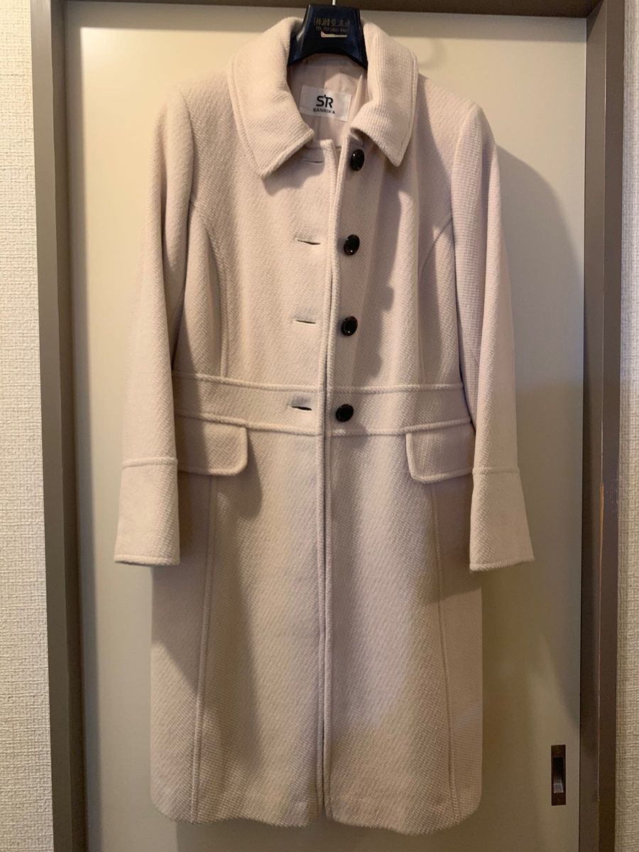 セオリーリュクス 上品 白 ノーカラー スプリングコート ストレッチ M相当 セオリーリュクス 上品 白 ノーカラー スプリングコート