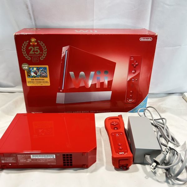 （中古品）超美品 任天堂 NINTENDO Wii 本体 RVL-001(JPN) Super Mario Bross 25th Anniversary 赤 レッド 動作確認済