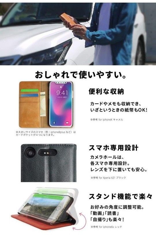 iPhone15Pro ケース 手帳型 本革 レザー スマホケース iPhoneケース  財布 カードホルダー スタンド カバー