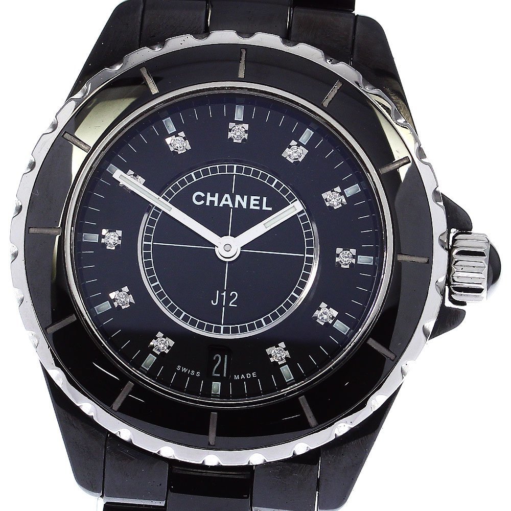  Chanel CHANEL H2124 J12 black ceramic 11P diamond quartz men's superior article box * written guarantee attaching ._782386