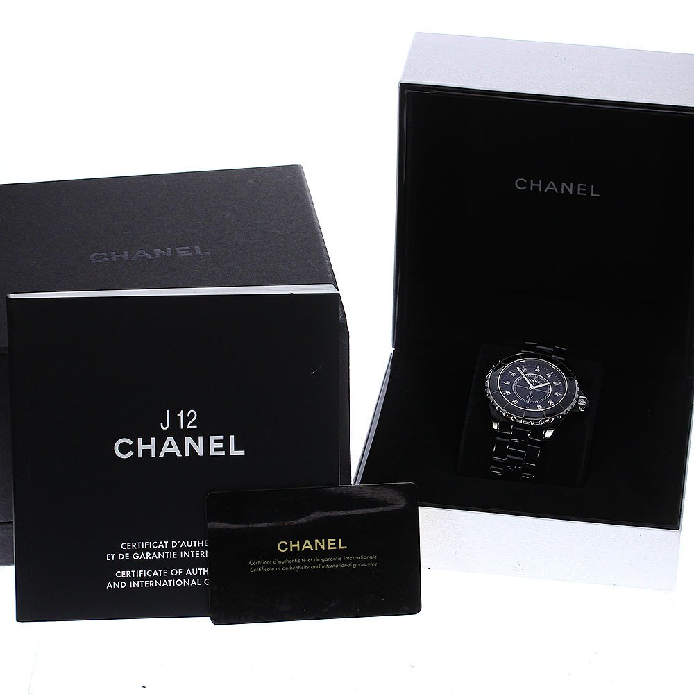  Chanel CHANEL H2124 J12 black ceramic 11P diamond quartz men's superior article box * written guarantee attaching ._782386