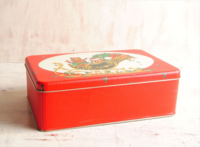 ドイツから クリスマス かわいいクマのサンタの缶箱 容器 小物入れ ティン缶 X'mas Christmas フィギュア オブジェ_ig3621_画像2