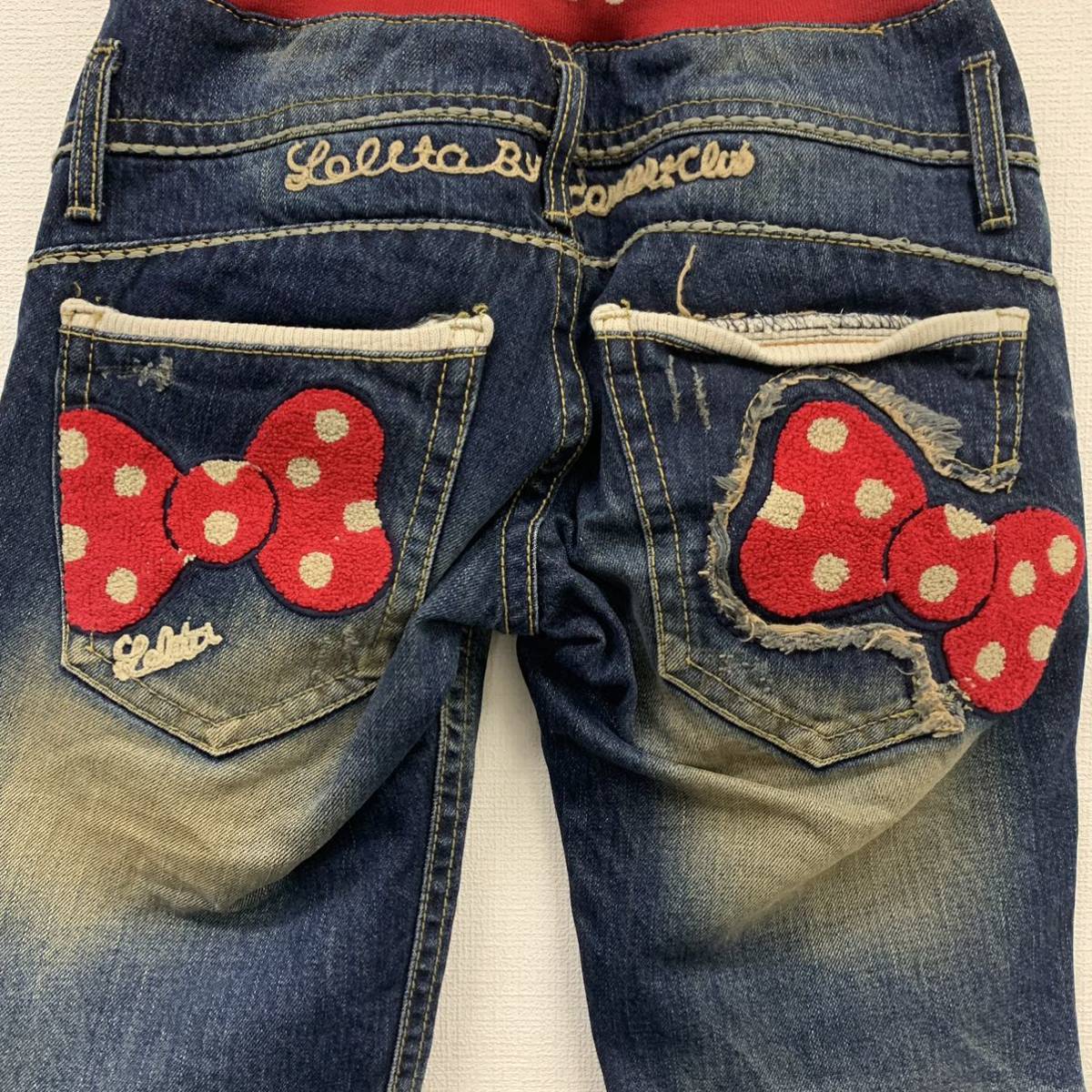 ◯ LOLITA JEANS ロリータ ジーンズ デニム ジーンズ パンツ ミニー リボン レディース ブルー XSサイズ ロゴ 刺繍 ディズニー ワッペン _画像8