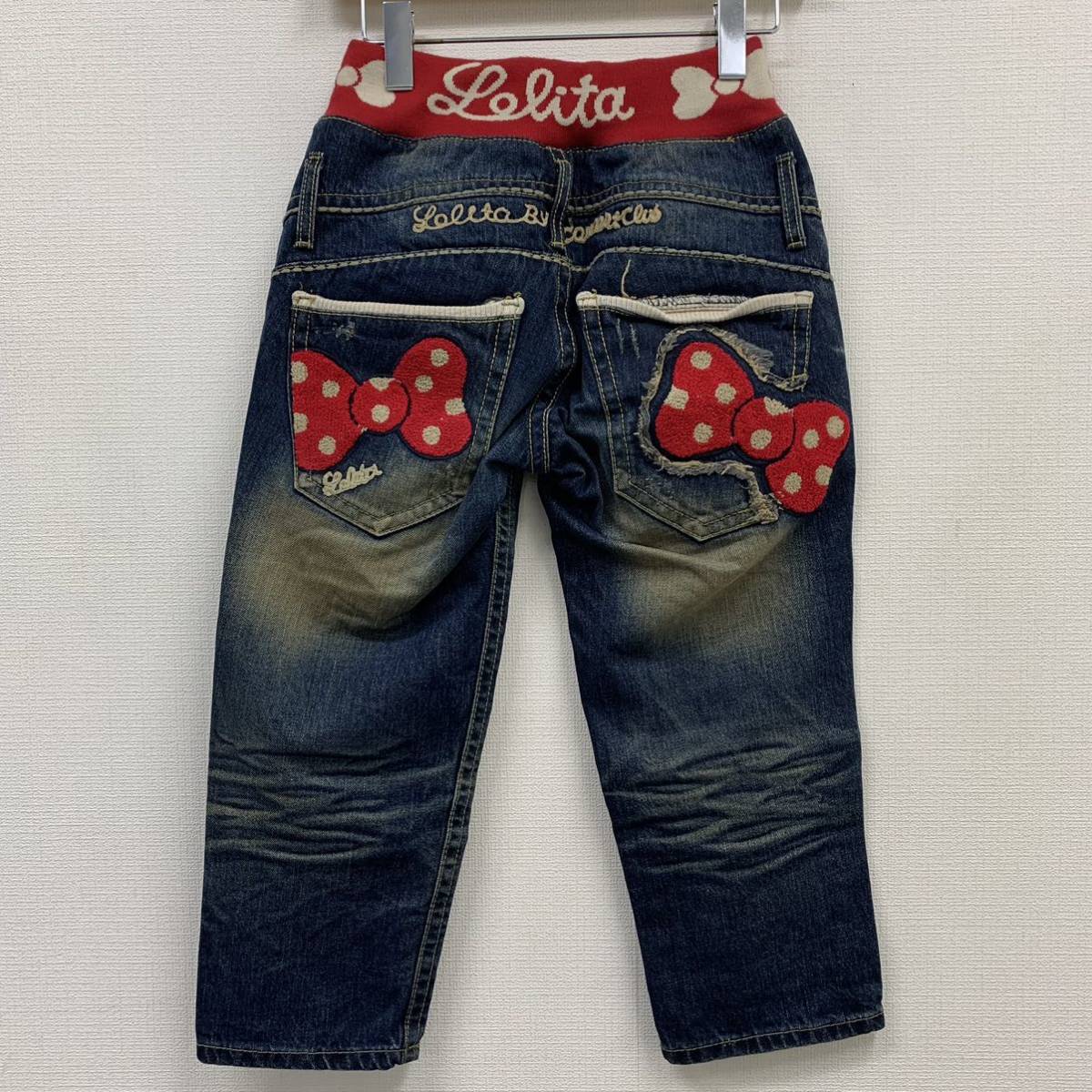 ◯ LOLITA JEANS ロリータ ジーンズ デニム ジーンズ パンツ ミニー リボン レディース ブルー XSサイズ ロゴ 刺繍 ディズニー ワッペン _画像6