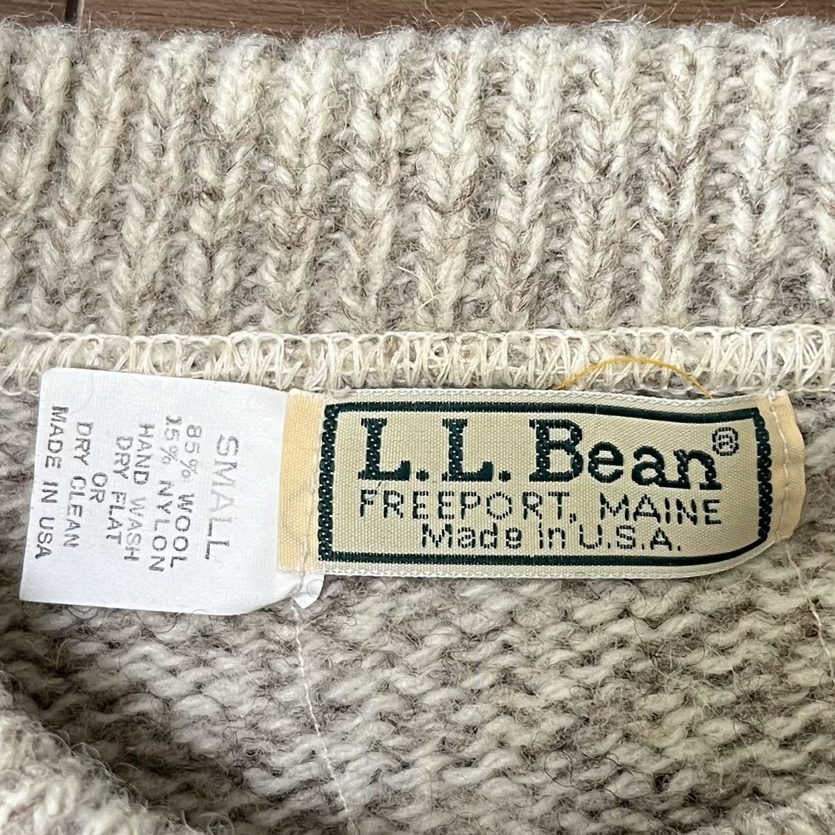 I■ L.L.Bean エルエルビーン メンズ ウールニット ベージュ系 Sサイズ トップス セーター プルオーバー 無地 長袖 クールネック _画像3