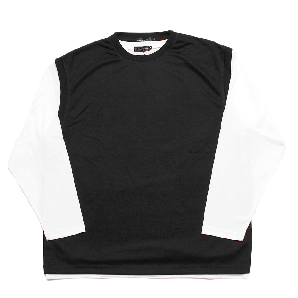 【新品】 3L ブラック ベスト 長袖 Tシャツ メンズ 大きいサイズ 薄手 ダンボール素材 レイヤード アンサンブル クルーネック カットソー_画像3