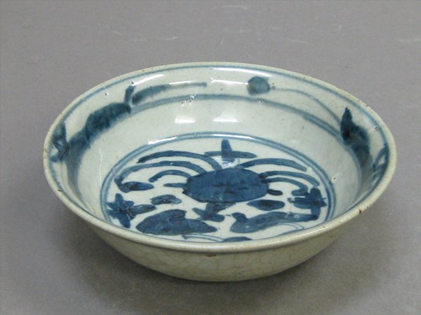 【心庵】中国美術　時代物　染付花鳥文／深皿　皿　直径14cm　付箱　TC018_画像1