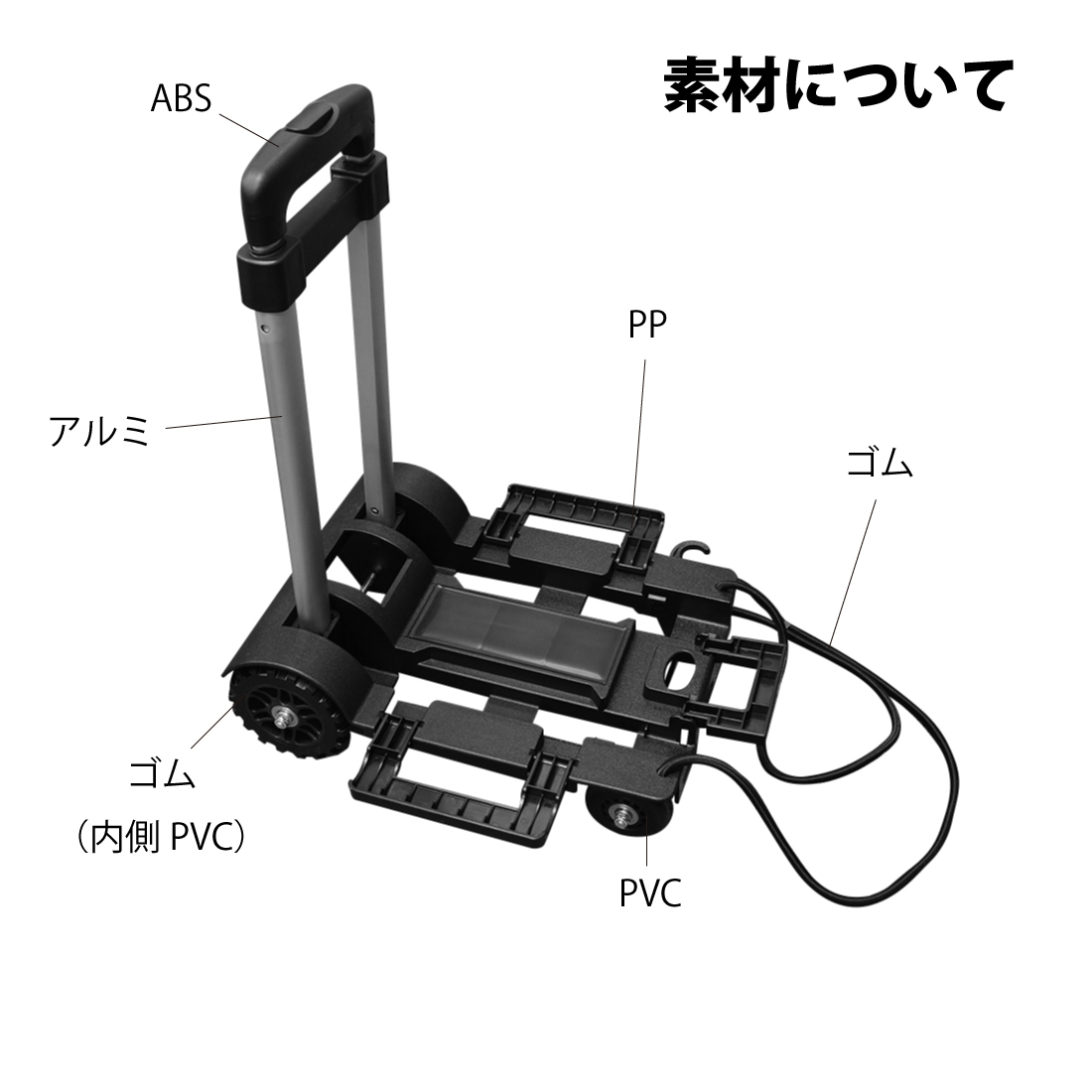 キャリーカート 折りたたみ式 超コンパクト 静音 軽量 ハンドキャリー 折り畳み 滑り止め 大型タイヤ 耐荷重50kg ゴムロープ付き 運動会の画像8