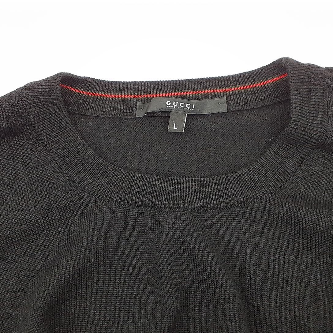  Gucci вязаный свитер длинный рукав мужской черный SIZE_L шерсть 100% 211339_Z2744_GUCCI*3105/ высота . магазин ST