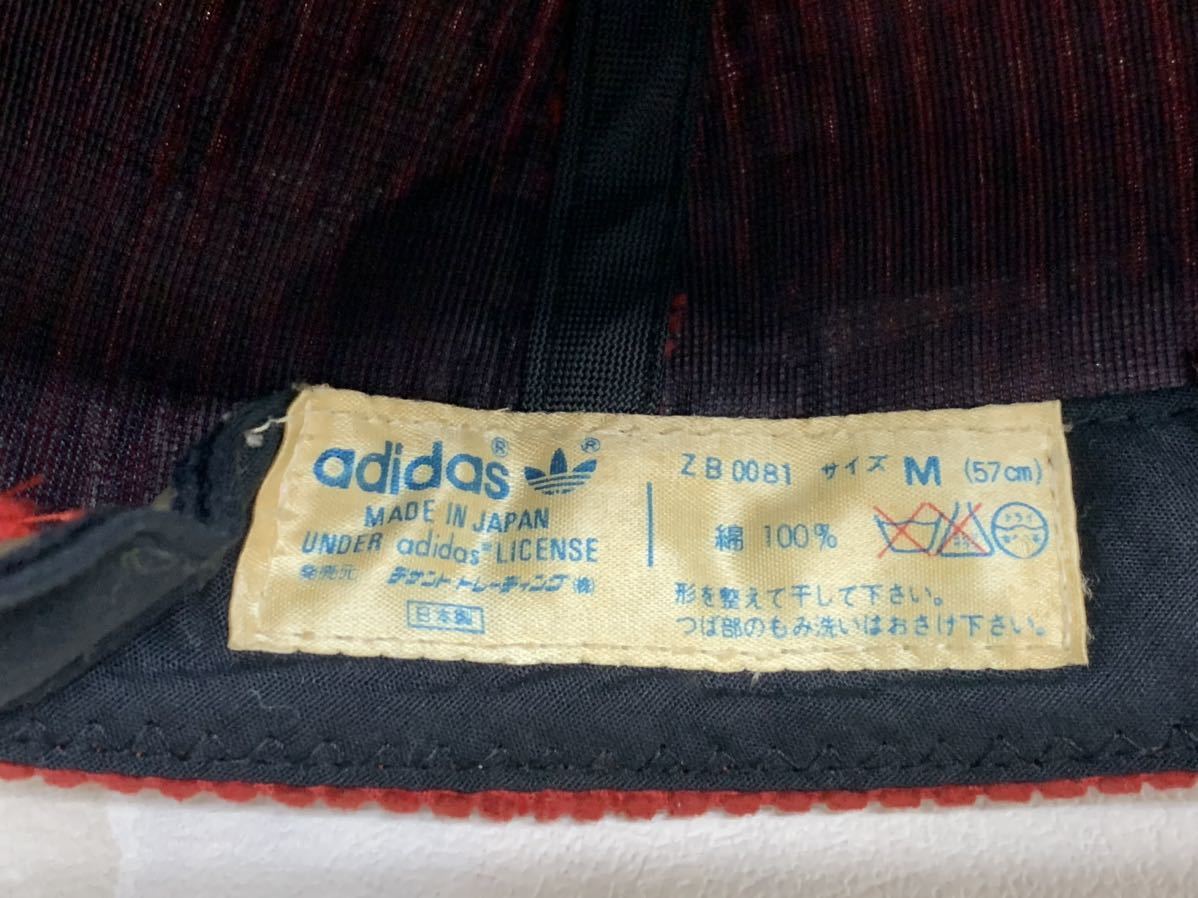 Y■ ビンテージ adidas アディダス キャップ Mサイズ 57㎝ デサント製 日本製 ロゴ刺繍 コーデュロイ レッド 赤 綿100% 帽子 レトロ _画像8