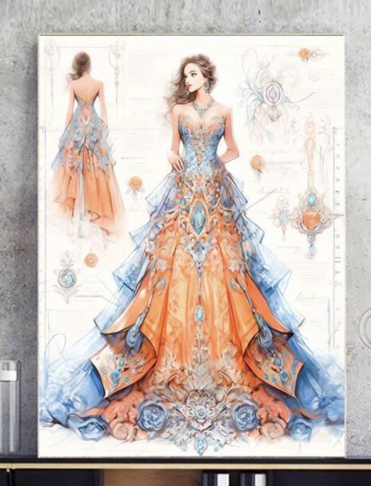 ダイヤモンドアート カラードレス ウエディング ドレス デザイン オレンジ ブルー_画像1