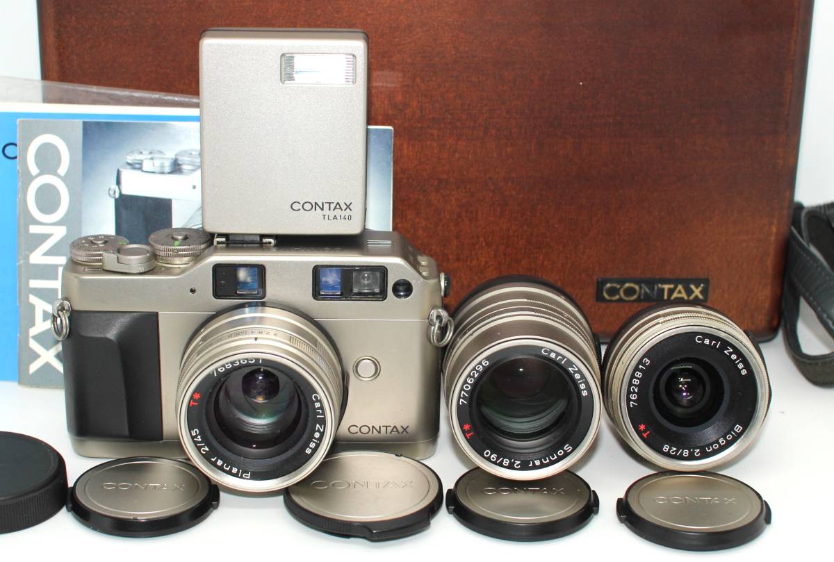 ★希少・美品★ CONTAX コンタックス G1 Kit 20th Anniversary 28 45 90mm レンズ TLA140 木製ケース #X006_画像1